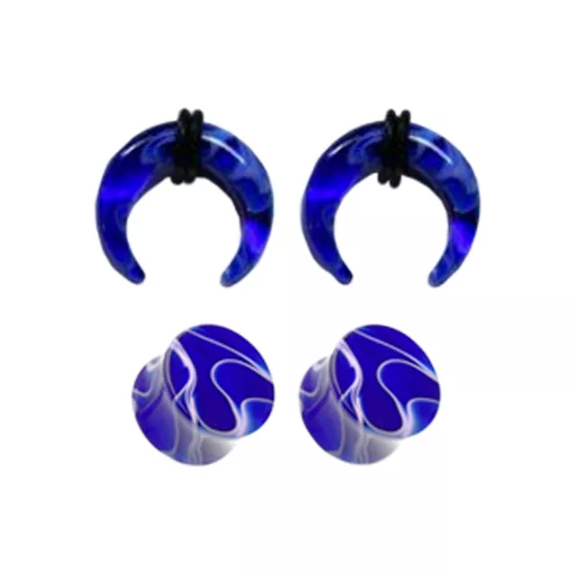 Multi-Pack Blue Marble Acrylic Pinchers and Plugs - 2 Pair