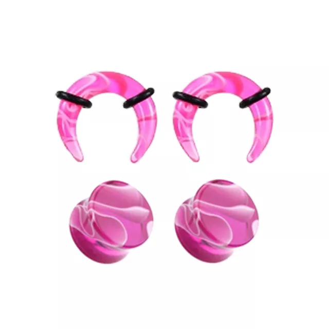 Multi-Pack Pink Marble Acrylic Pinchers and Plugs - 2 Pair at Spencer's