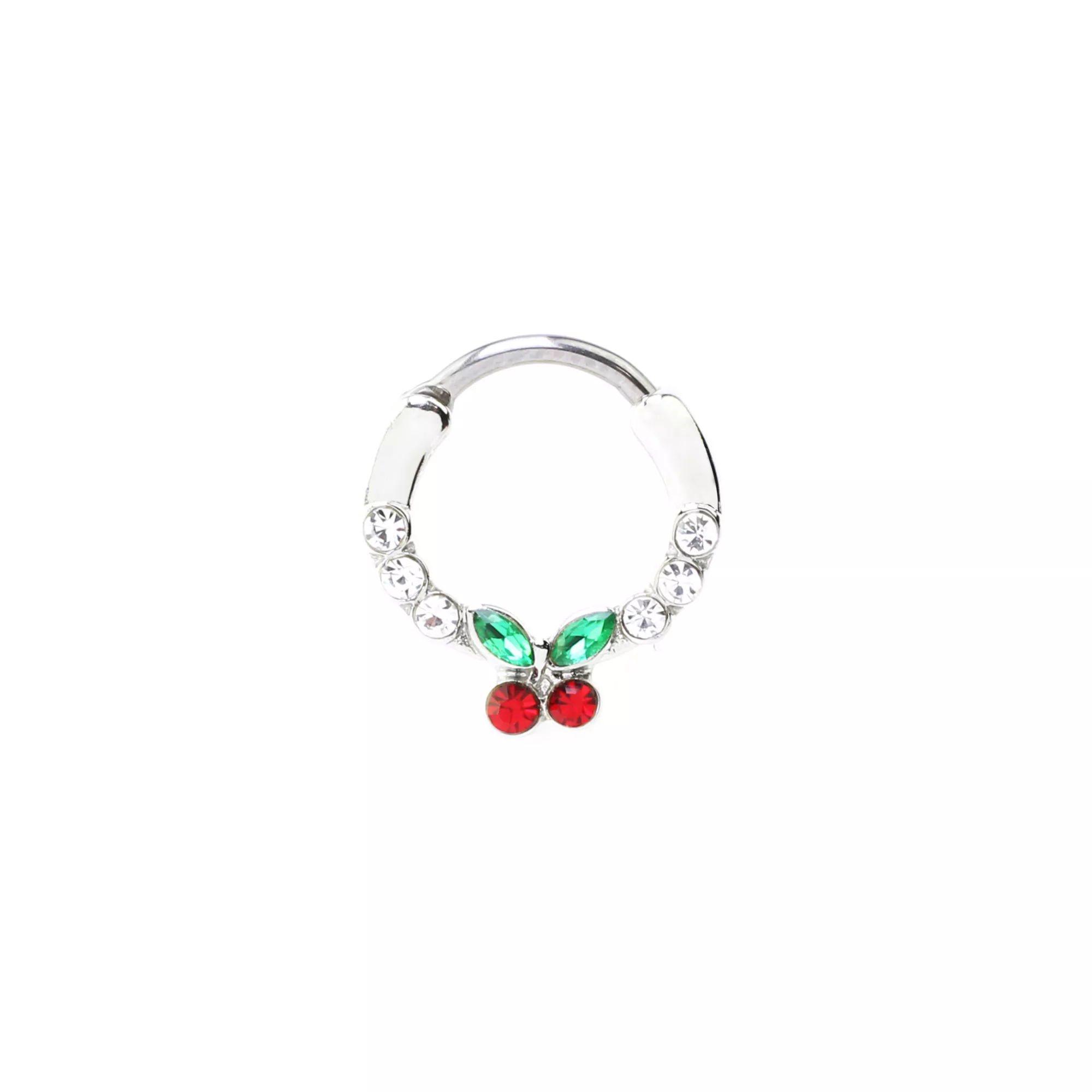 Silvertone CZ Cherry Hinged Septum Ring - 16 Gauge