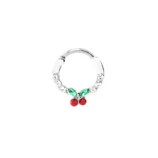 Silvertone CZ Cherry Hinged Septum Ring - 16 Gauge at Spencer's