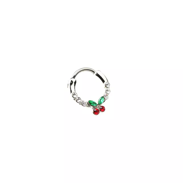 Silvertone CZ Cherry Hinged Septum Ring - 16 Gauge at Spencer's