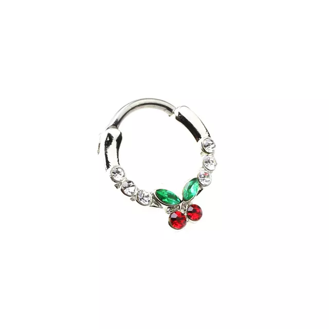 Silvertone CZ Cherry Hinged Septum Ring - 16 Gauge at Spencer's
