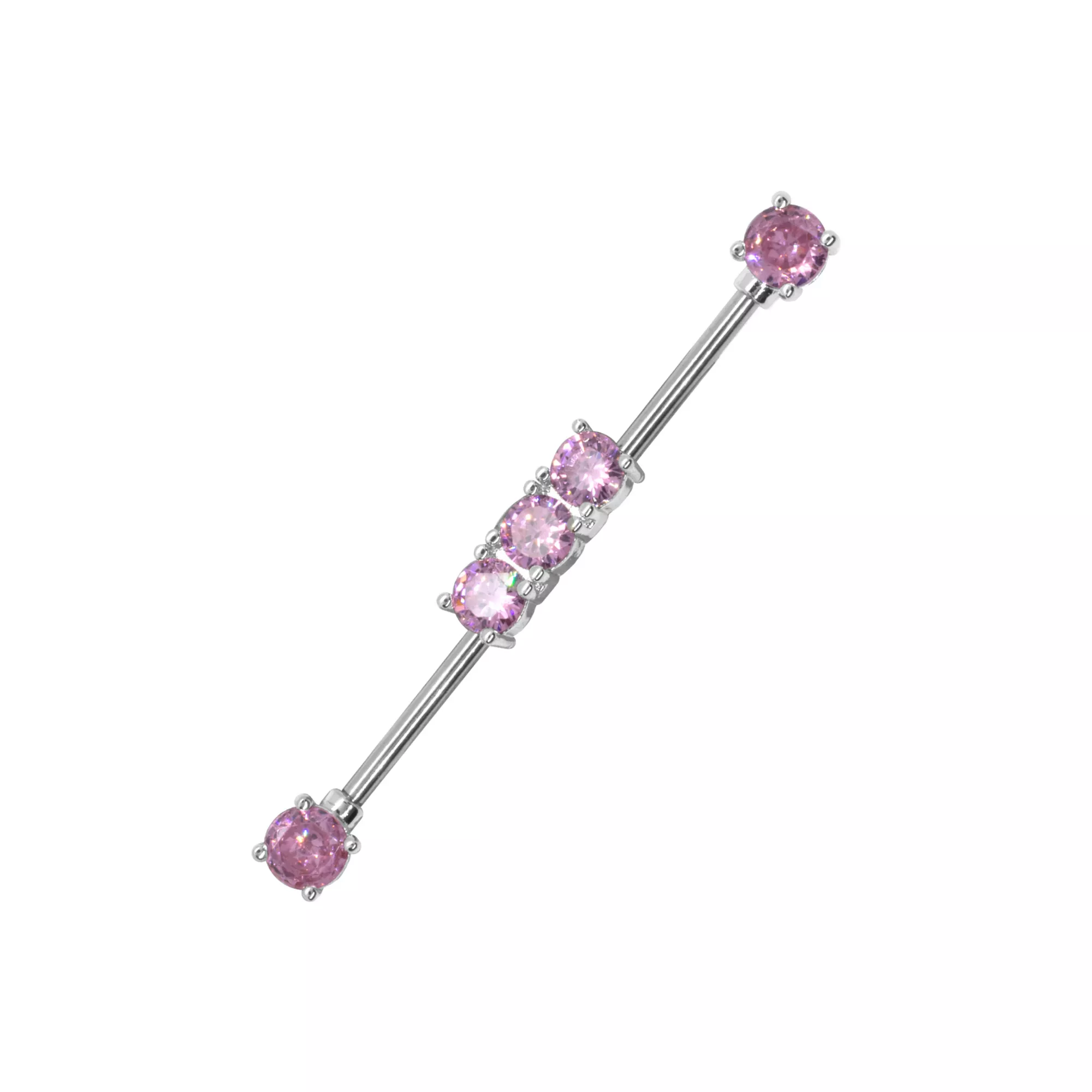 CZ Pink Multiple Gem Industrial Barbell - 14 Gauge