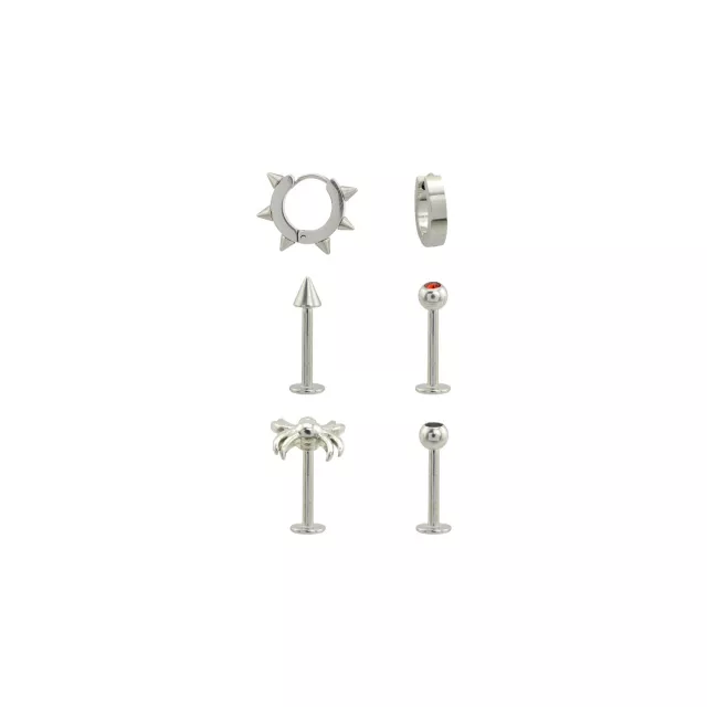Multi-Pack CZ Labrets and Spiked Huggie Earrings - 16-18 Gauge at Spencer's