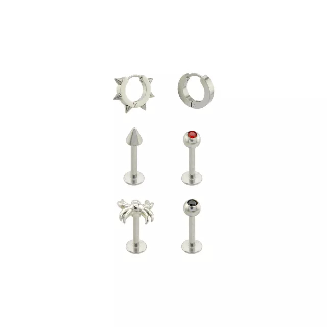 Multi-Pack CZ Labrets and Spiked Huggie Earrings - 16-18 Gauge at Spencer's