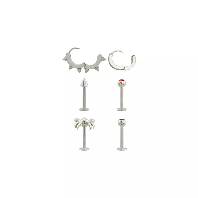 Multi-Pack CZ Labrets and Spiked Huggie Earrings - 16-18 Gauge at Spencer's