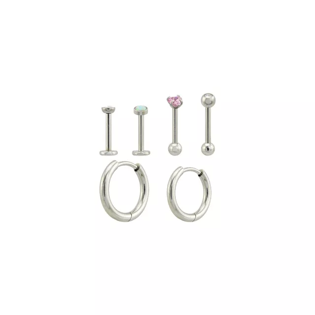 Multi-Pack CZ Heart Labrets Cartilage and Huggie Earrings 6 Pack - 16-18 Gauge at Spencer's