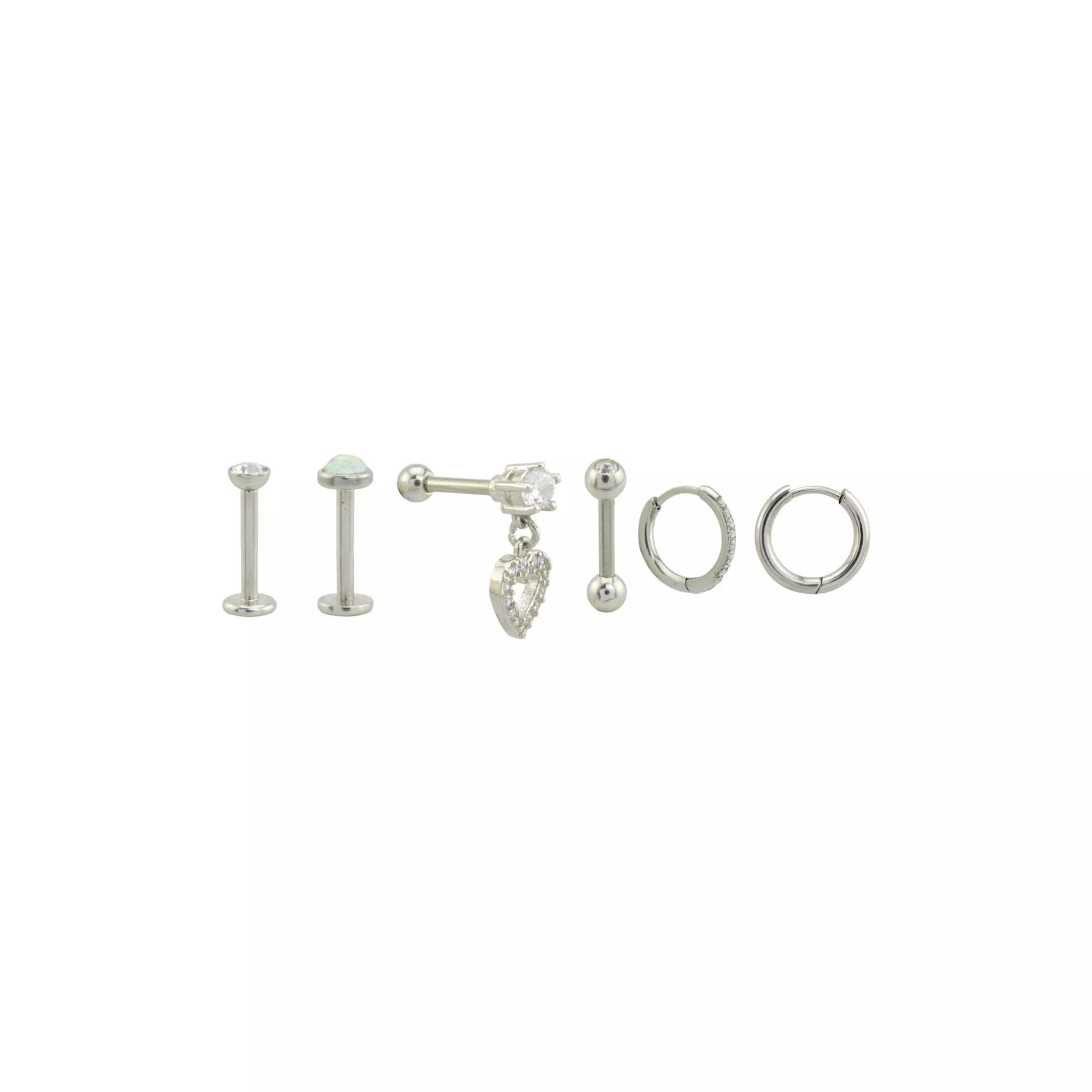 Multi-Pack CZ Labrets Cartilage and Huggie Earrings 6 Pack - 16-18 Gauge at Spencer's