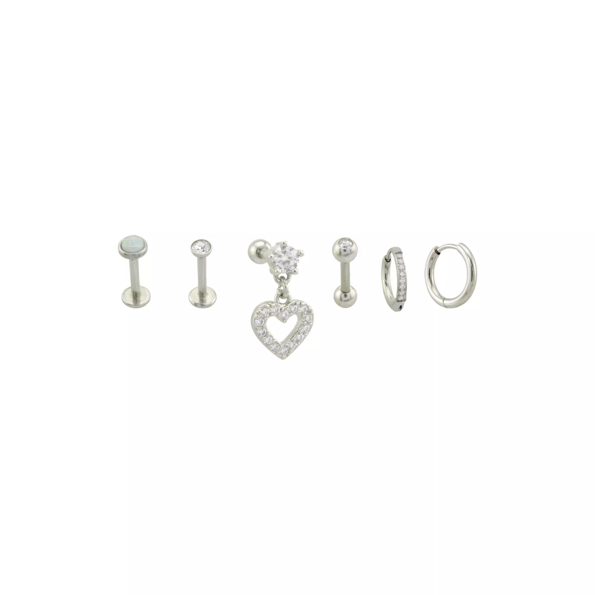 Multi-Pack CZ Labrets Cartilage and Huggie Earrings 6 Pack - 16-18 Gauge at Spencer's