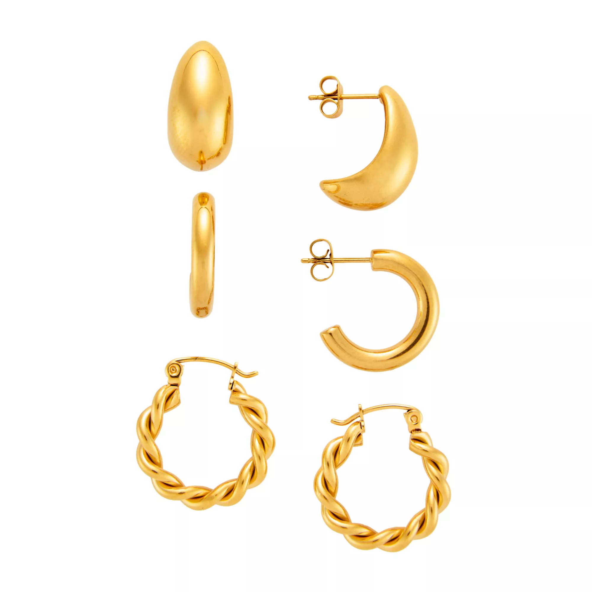Multi-Pack Goldplated Chunky Twist Hoop Earrings - 3 Pack at Spencer's