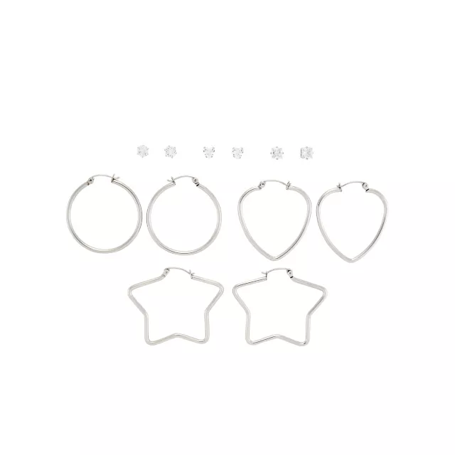 Multi-Pack CZ Silverplated Star Hoop and Stud Earrings  - 6 Pack at Spencer's