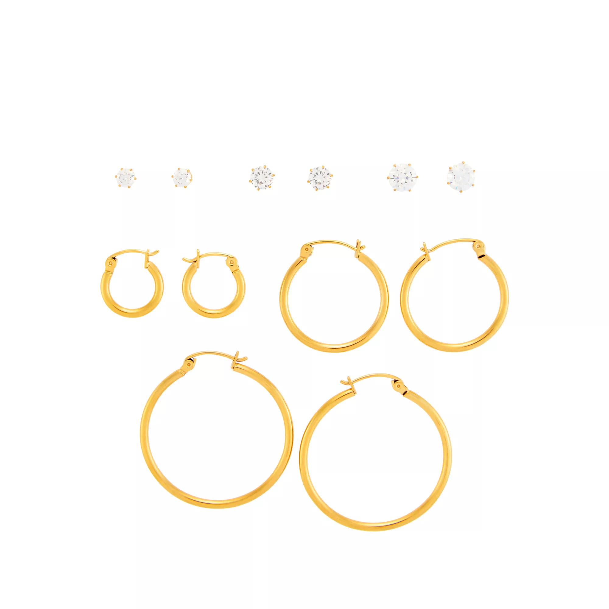 Multi-Pack CZ and Goldtone Stud and Hoop Earrings - 6 Pair at Spencer's