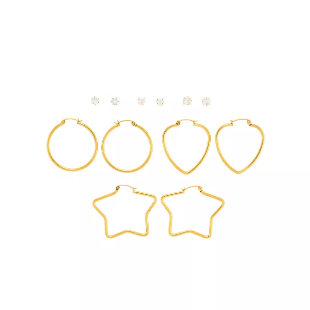 Multi-Pack CZ Goldplated Star Hoop and Stud Earrings - 6 Pack at Spencer's
