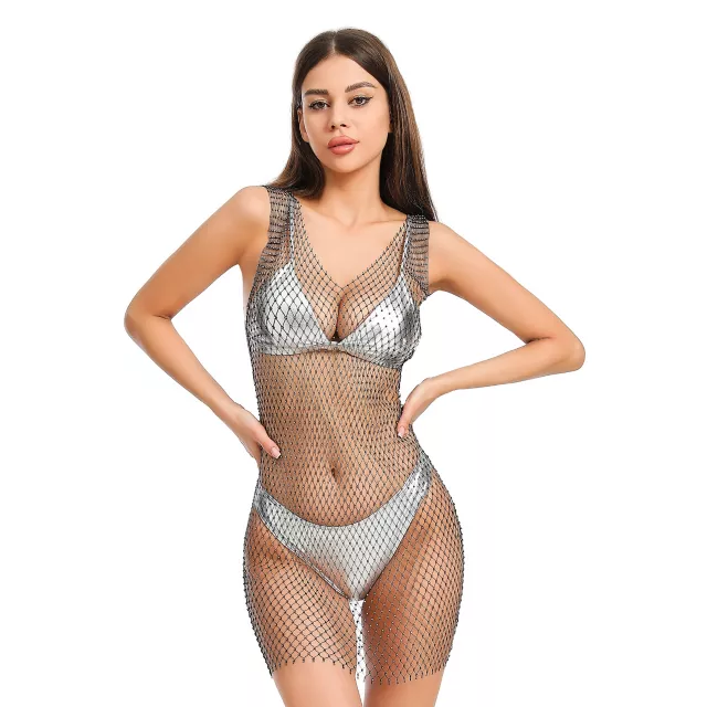 white christmas dresses Club Exx Long Sleeve Fishnet Mini Dress
