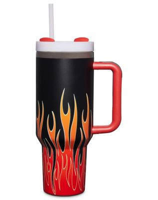 Black and Orange Flame Travel Mug with Straw - 40 oz.