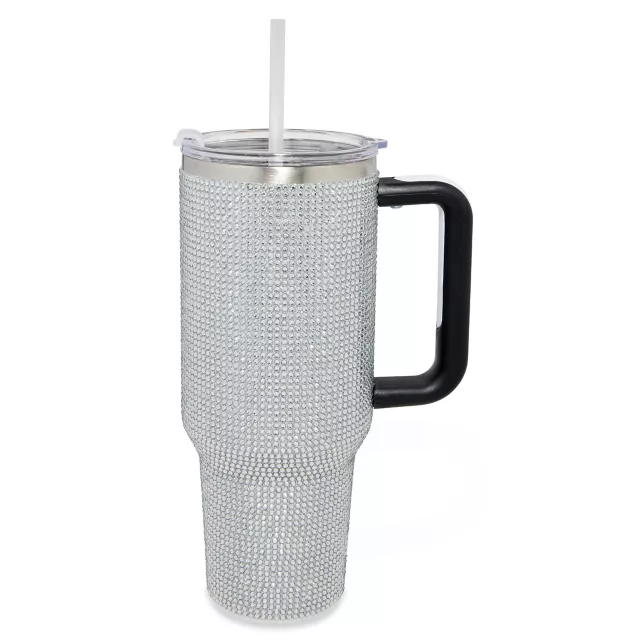 Silver Rhinestone Travel Tumbler with Straw - 40 oz. at Spencer's