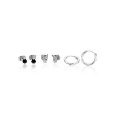 Multi-Pack Black CZ Playboy Studs and Huggie Hoop Earrings 3 Pair - 20 Gauge at Spencer's