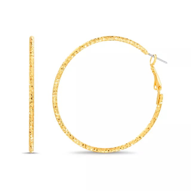 Goldtone Textured Hoop Earrings - 50mm at Spencer's