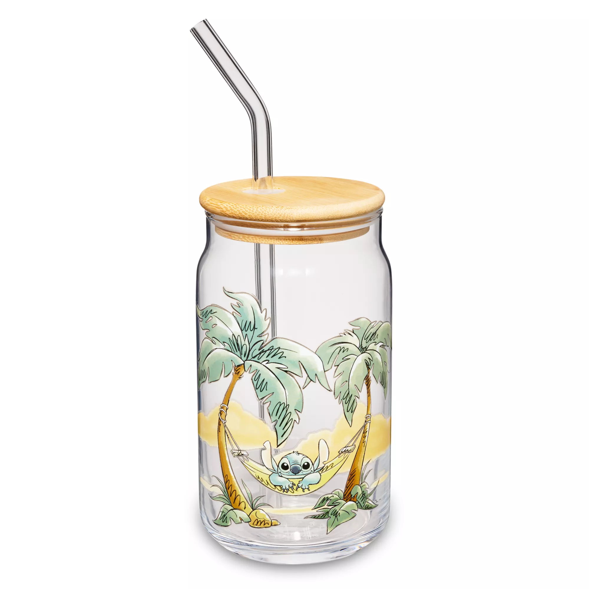Stitch Palm Tree Glass Cup with Straw 16 oz. - Lilo & Stitch at Spencer's