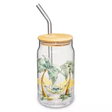 Stitch Palm Tree Glass Cup with Straw - Lilo & Stitch at Spencer's