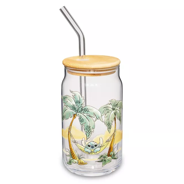 Stitch Palm Tree Glass Cup with Straw - Lilo & Stitch at Spencer's