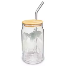 Stitch Palm Tree Glass Cup with Straw - Lilo & Stitch at Spencer's