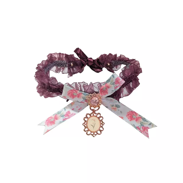 Floral Bow Black Ruffled Choker Necklace at Spencer's