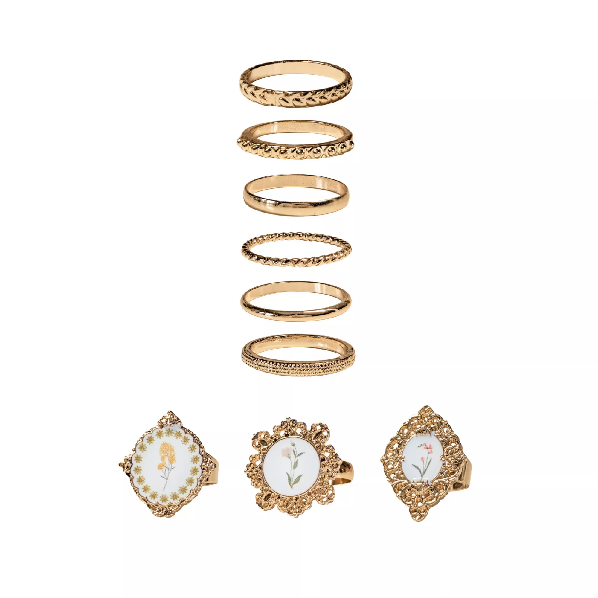 Multi-Pack Goldtone Frame Floral Rings - 9 Pack at Spencer's