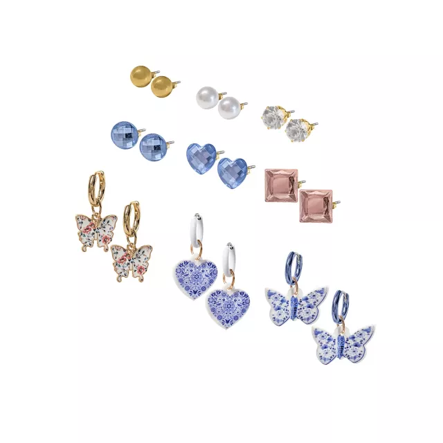 Multi-Pack CZ Grandmacore Stud and Huggie Hoop Earrings - 9 Pair at Spencer's