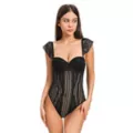 Black Mesh Stripe and Lace Bodysuit at Spencer's