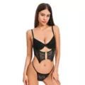 Black Lace Corset with Center Cutout and G-String Panties at Spencer's