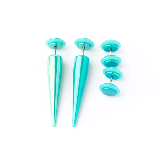 Iridescent Teal Fake Tapers and Plugs - 2 Pair at Spencer's