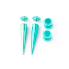 Iridescent Teal Fake Tapers and Plugs - 2 Pair at Spencer's