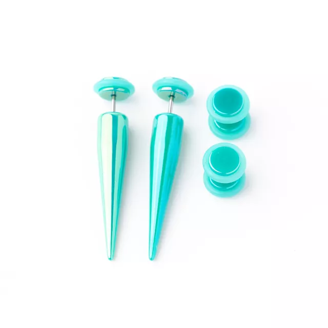 Iridescent Teal Fake Tapers and Plugs - 2 Pair at Spencer's
