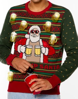 Light-Up Fill Me Up Santa Beverage Dispenser Christmas Sweater