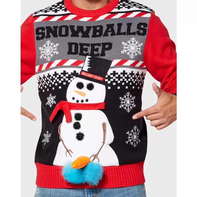Light-Up Snowballs Deep Ugly Christmas Sweater