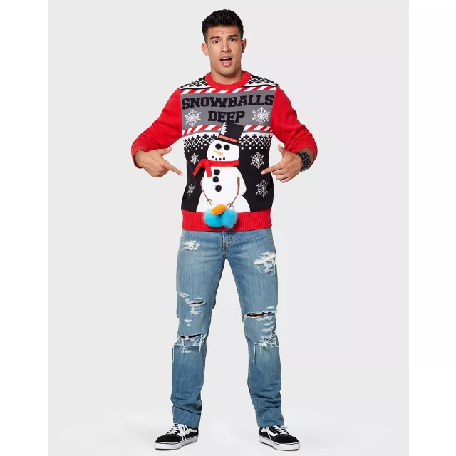 Light-Up Snowballs Deep Ugly Christmas Sweater