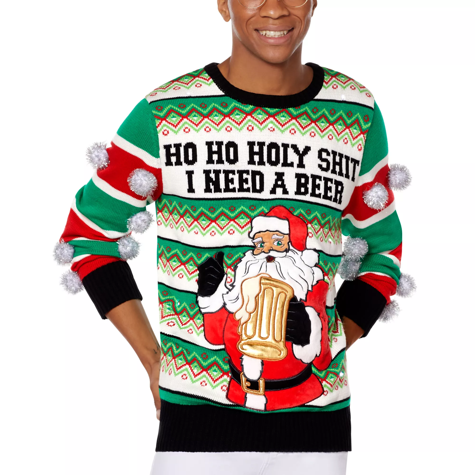 Light-Up Ho Holy Shit I Need a Beer Ugly Christmas Sweater