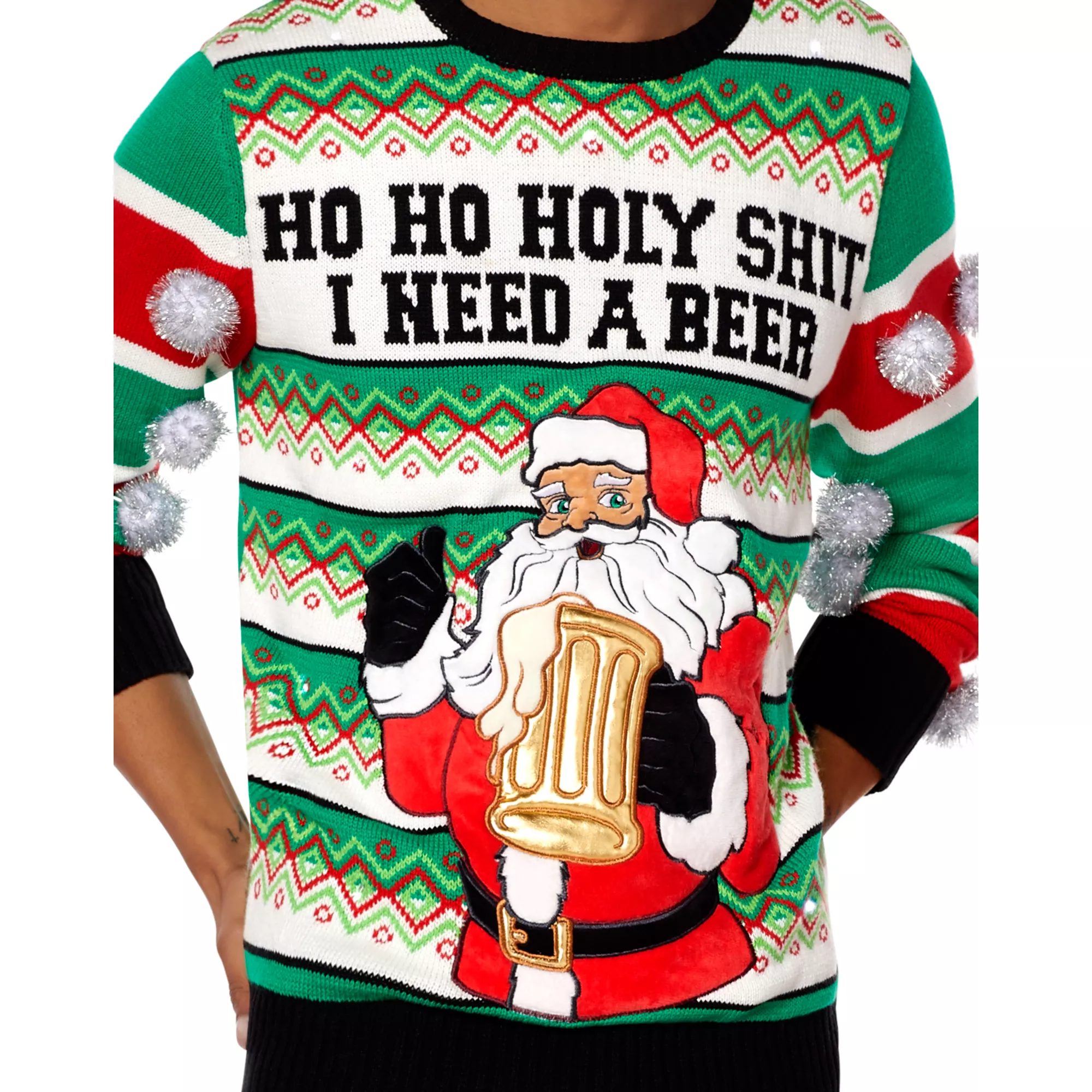 Light-Up Ho Holy Shit I Need a Beer Ugly Christmas Sweater