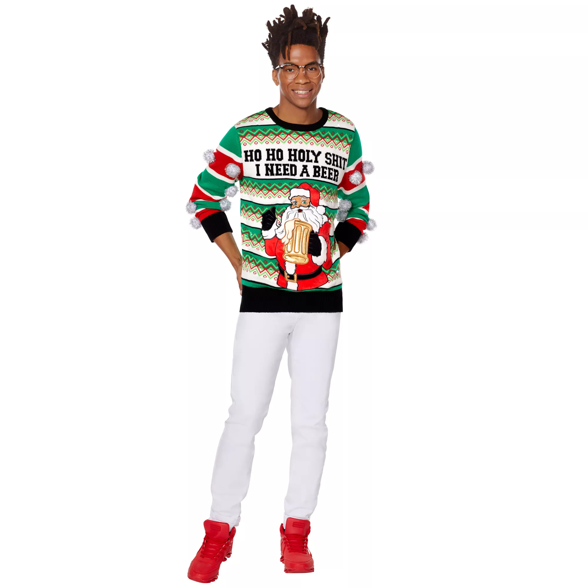 Light-Up Ho Holy Shit I Need a Beer Ugly Christmas Sweater