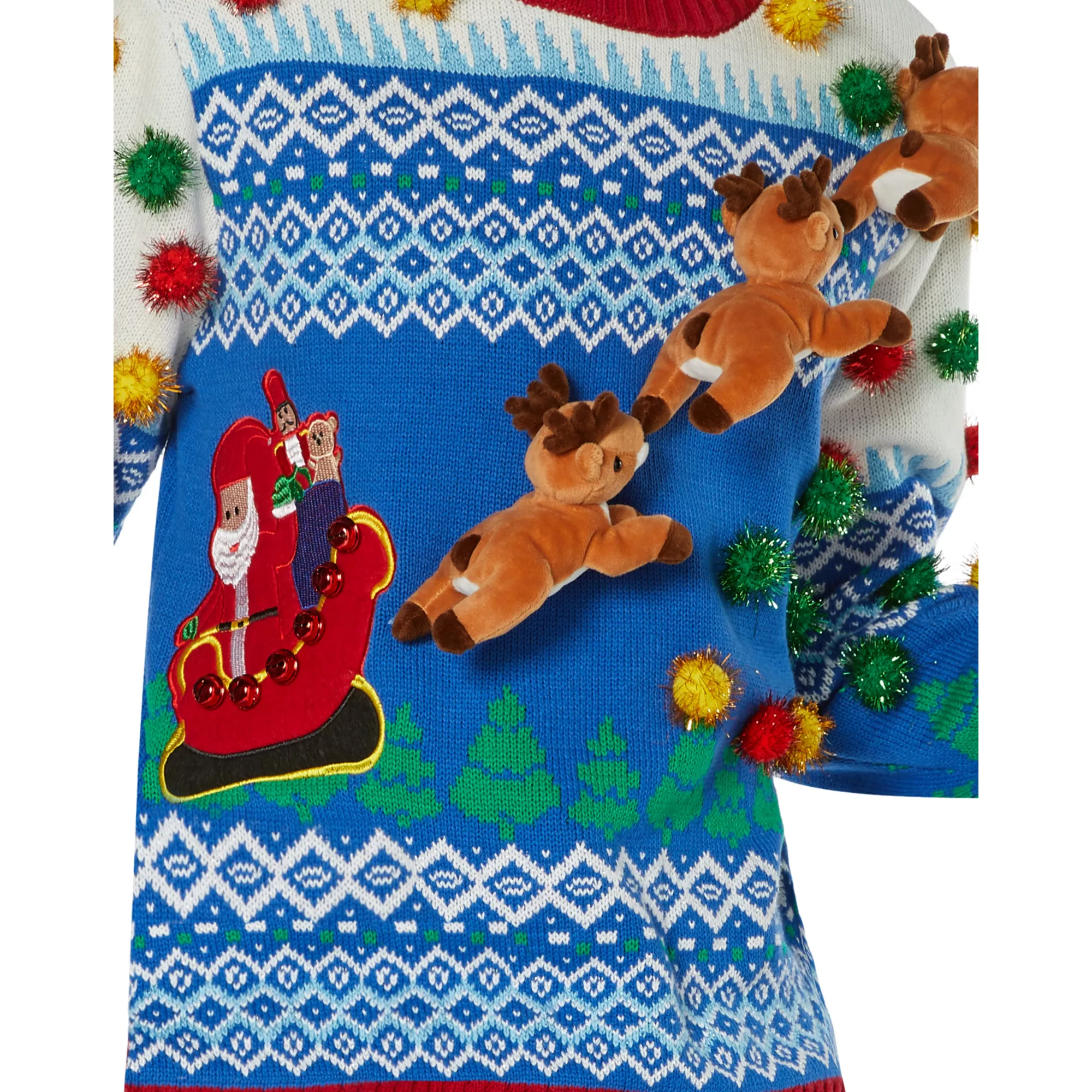 Light-Up 3D Santa Sleigh Ugly Christmas Sweater