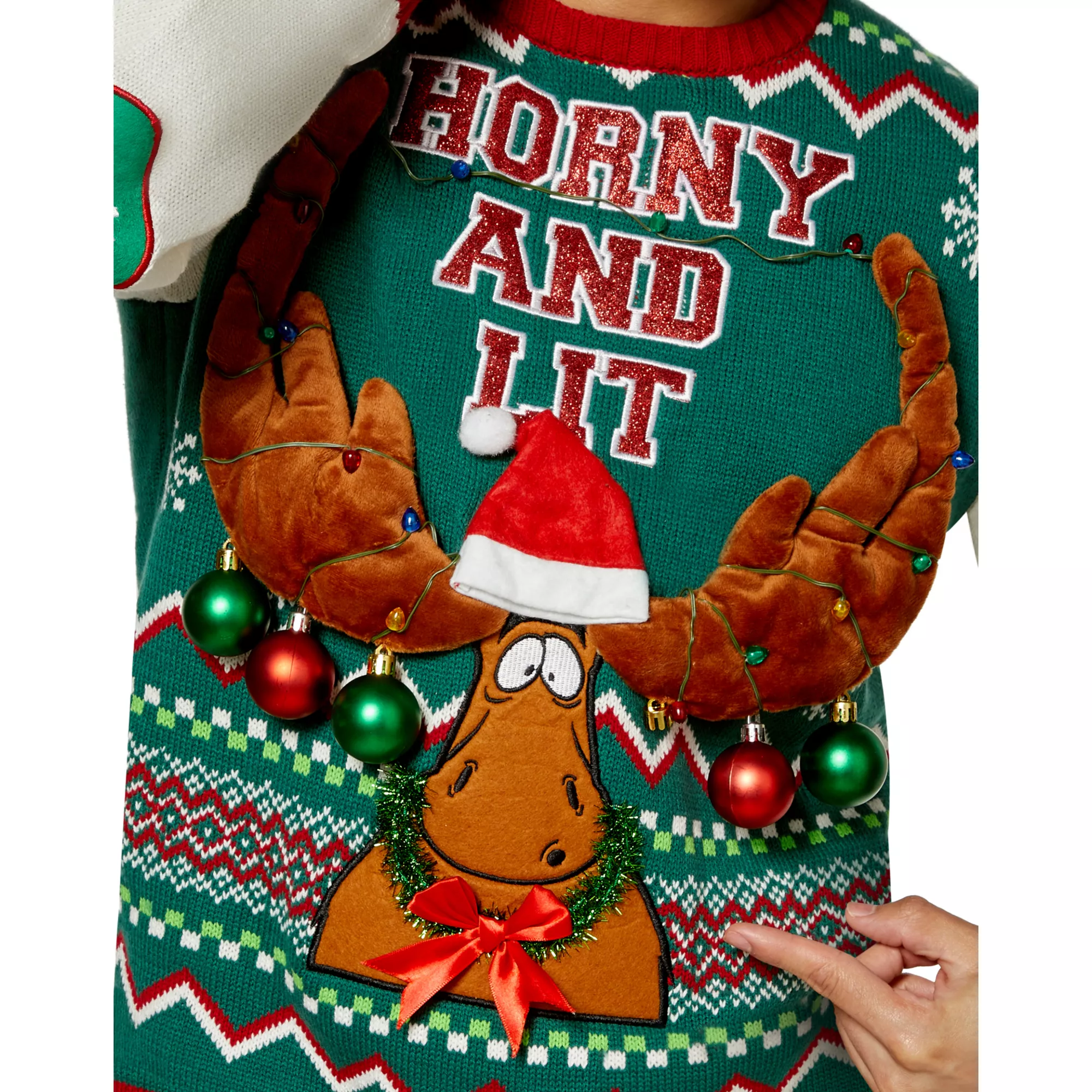 Light-Up Horny and Lit Moose Ugly Christmas Sweater