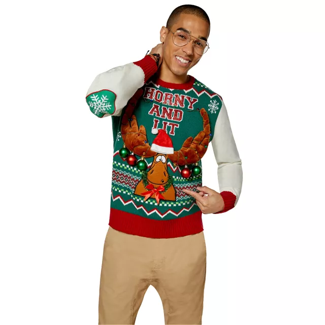 Light-Up Horny and Lit Moose Ugly Christmas Sweater