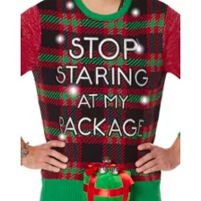 Light-Up Stop Staring At My Package Ugly Christmas Sweater at Spencer's