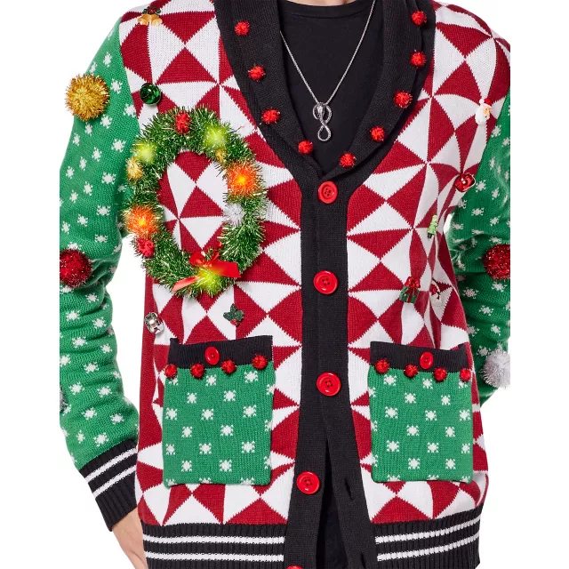 Light-Up Wreath Christmas Cardigan Sweater