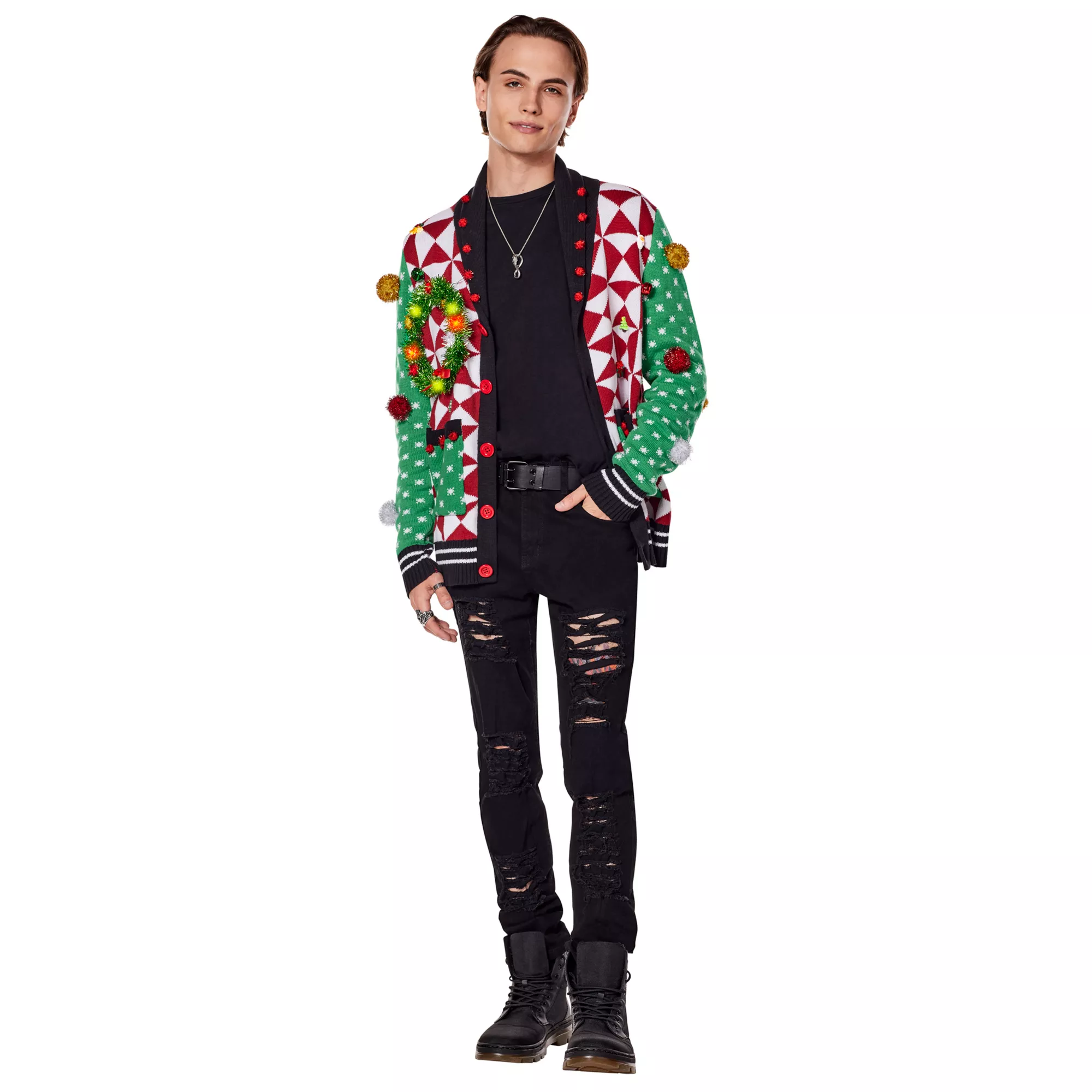 Light-Up Wreath Christmas Cardigan Sweater at Spencer's