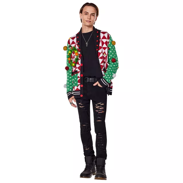 Light-Up Wreath Christmas Cardigan Sweater