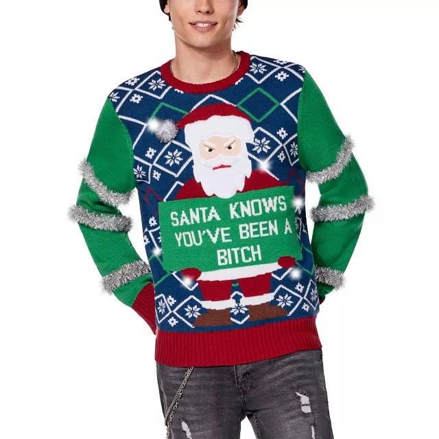 Light-Up Santa Knows You've Been a Bitch Christmas Sweater at Spencer's