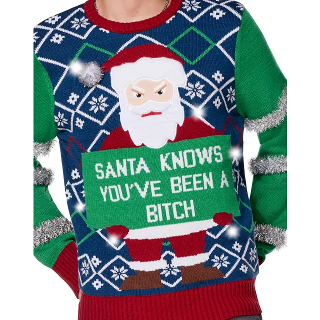 Light-Up Santa Knows You've Been a Bitch Christmas Sweater at Spencer's