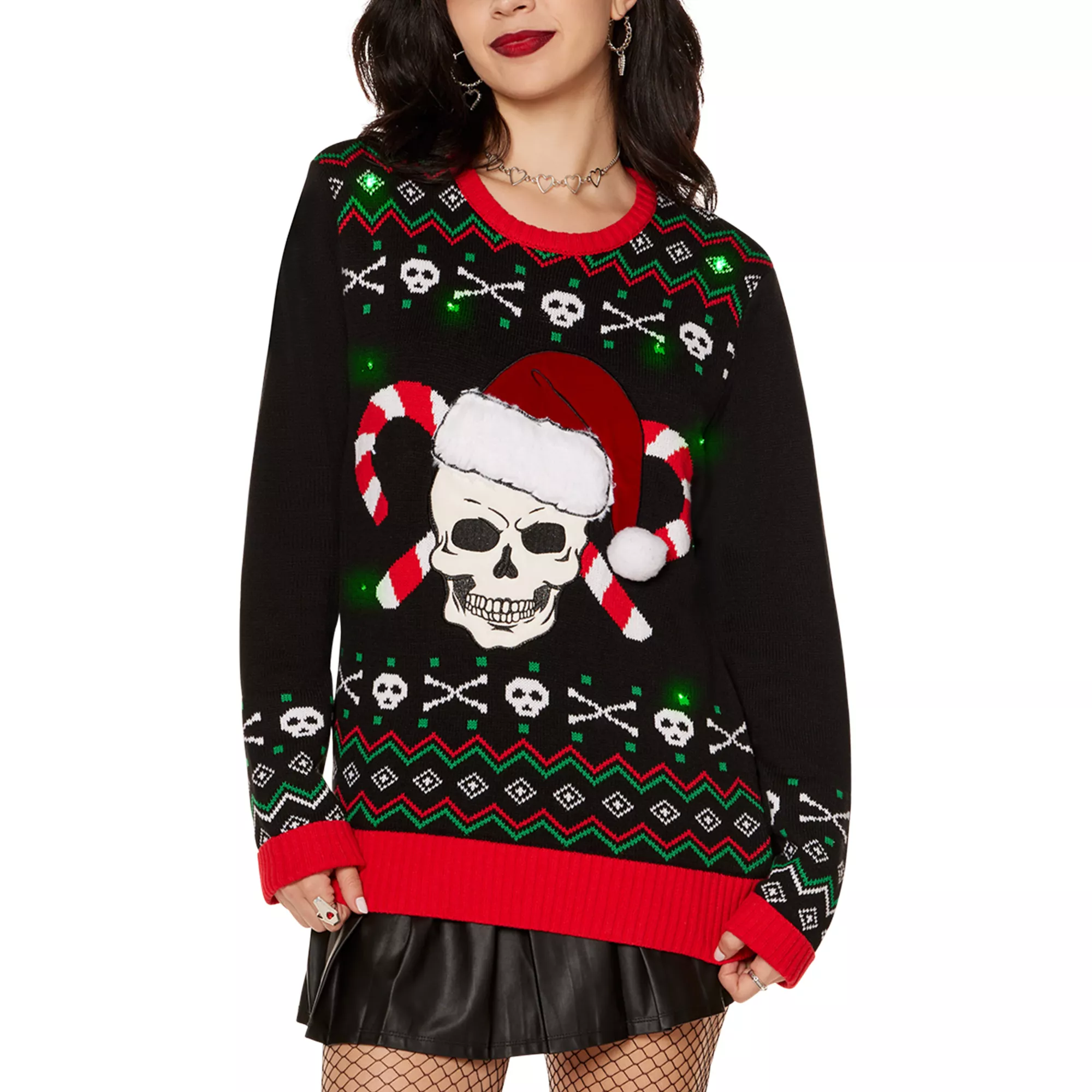Light-Up Skull and Candy Canes Christmas Sweater at Spencer's